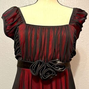 Vintage Jody California knee length red black sheer dress size 13/14
